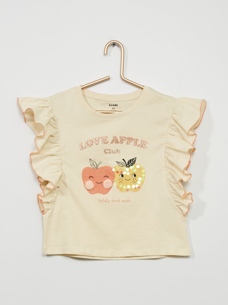 T-shirt imprimé à volants Beige - Kiabi