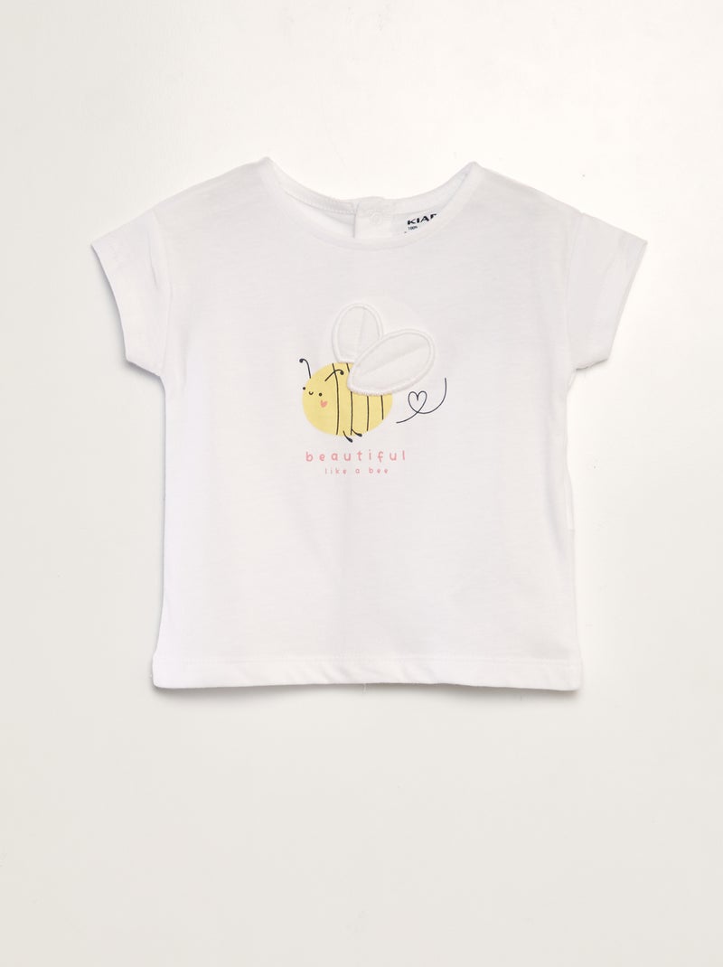 T-shirt imprimé 'abeille' + animation en relief Blanc abeille - Kiabi