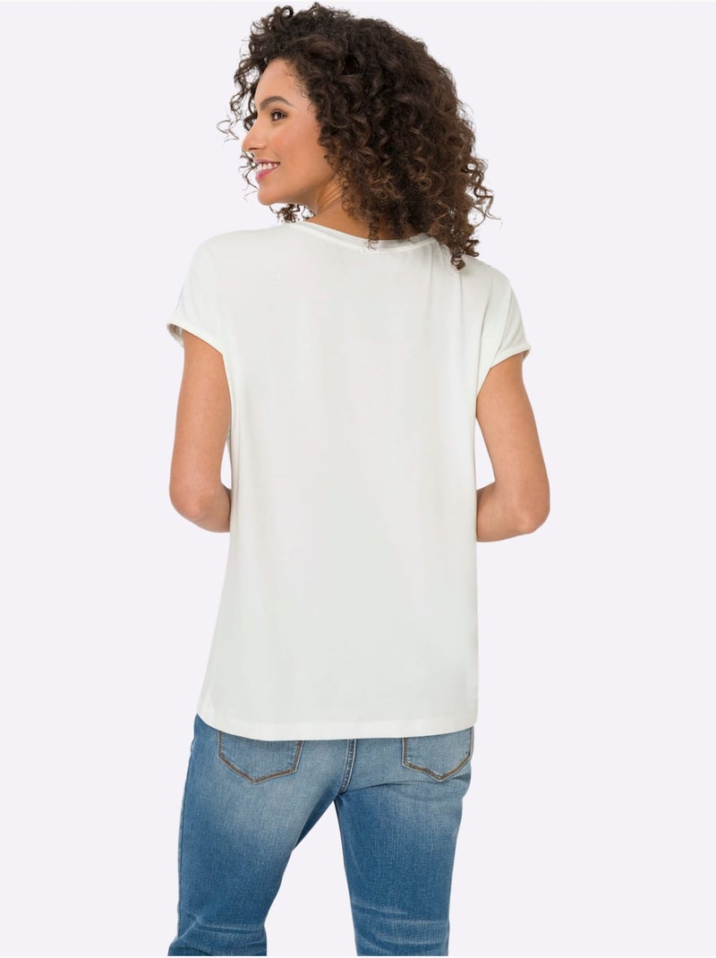 T-shirt Imprimé Accents Brillants - Taille Standard - Helline Ecru - Kiabi