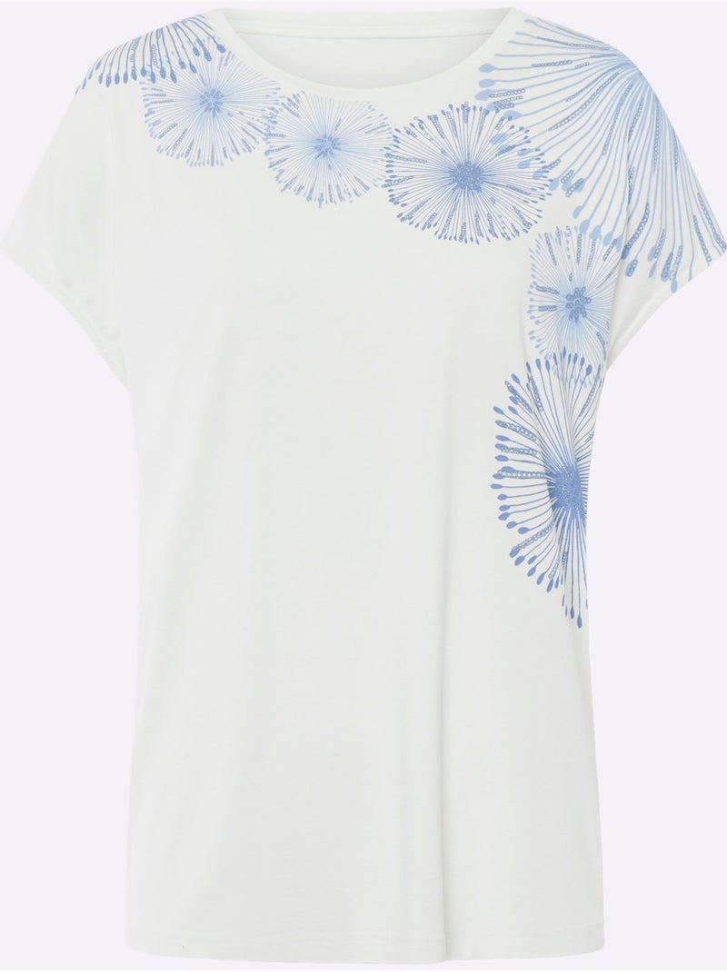 T-shirt Imprimé Accents Brillants - Taille Standard - Helline Ecru - Kiabi