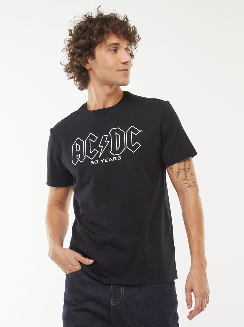 T-shirt imprimé 'AC/DC' manches courtes noir - Kiabi