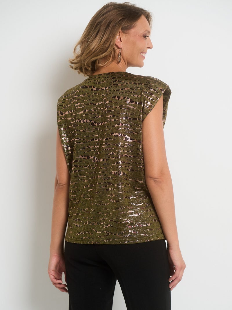 T-shirt imprimé animalier sans manches Kaki - Kiabi