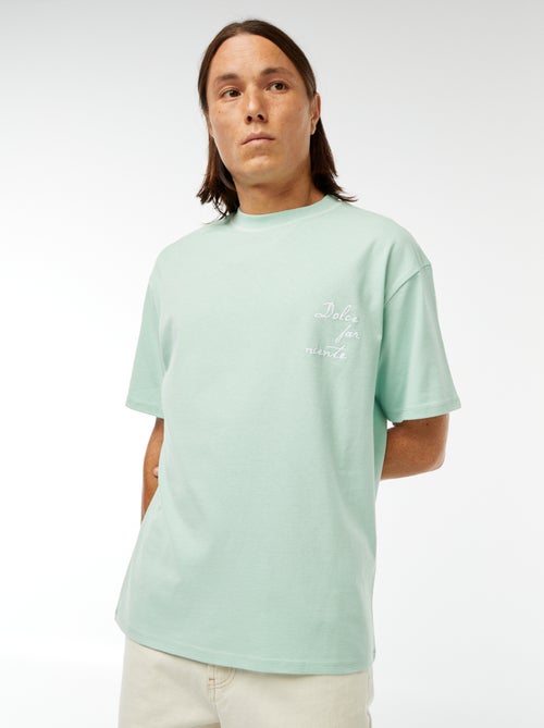 T-shirt imprimé avec broderie poitrine et imprimé au dos - Kiabi