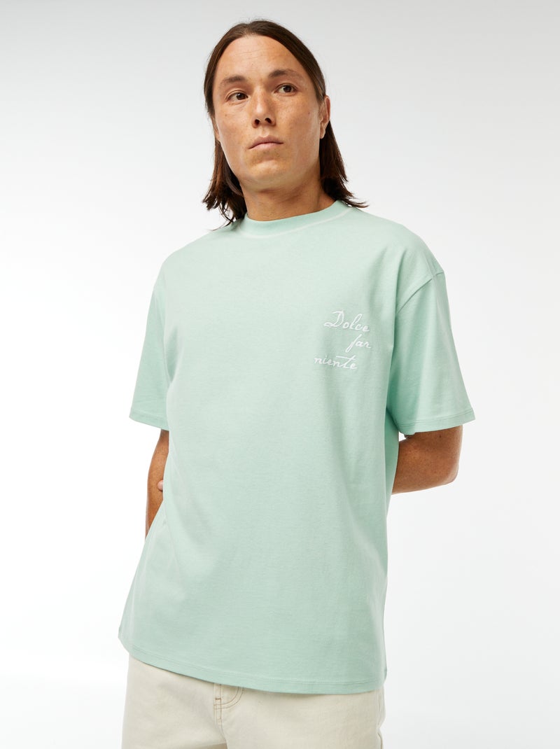 T-shirt imprimé avec broderie poitrine et imprimé au dos Vert - Kiabi