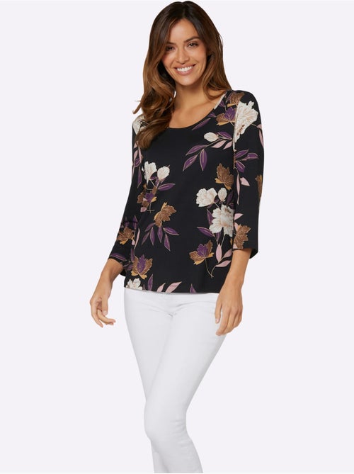 T-shirt imprimé avec col rond et manches 3/4 en viscose douce - taille standard - witt - Kiabi T-shirt imprimé avec col rond et manches 3/4 en viscose douce - taille standard - witt - Kiabi