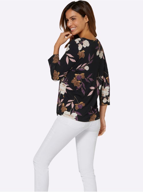T-shirt imprimé avec col rond et manches 3/4 en viscose douce - taille standard - witt - Kiabi T-shirt imprimé avec col rond et manches 3/4 en viscose douce - taille standard - witt - Kiabi