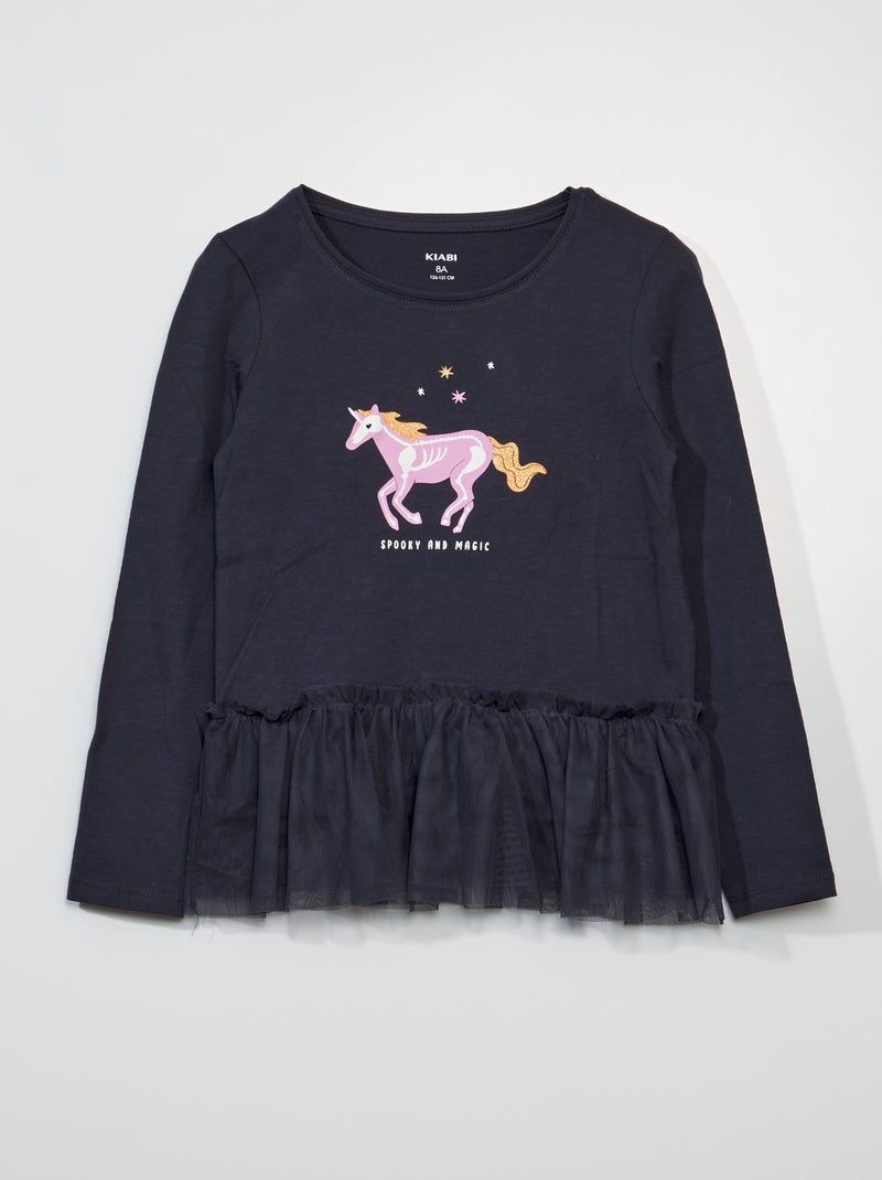 T-shirt imprimé avec empiècement tulle - Halloween Gris - Kiabi