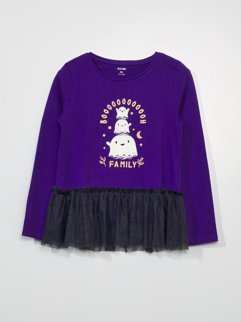 T-shirt imprimé avec empiècement tulle - Halloween Violet - Kiabi