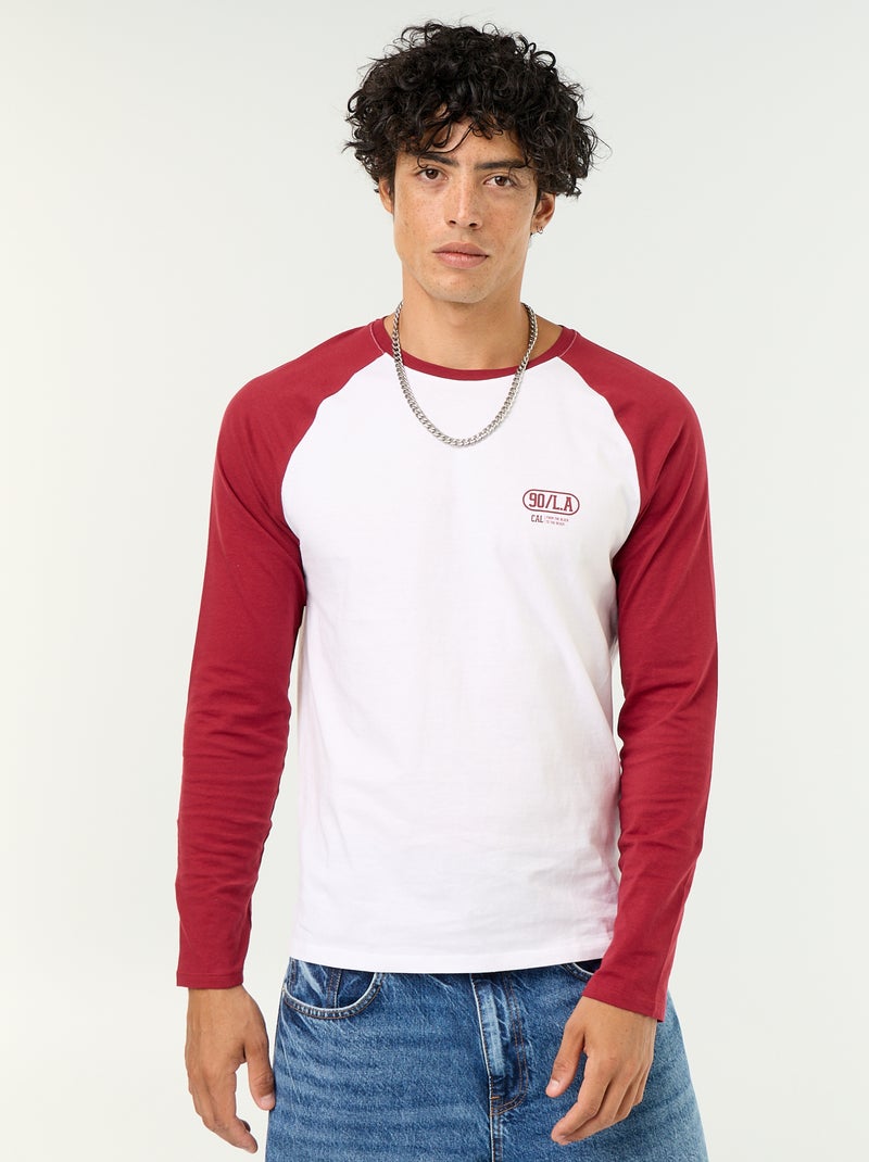 T-shirt imprimé avec manches longues raglan Rouge - Kiabi