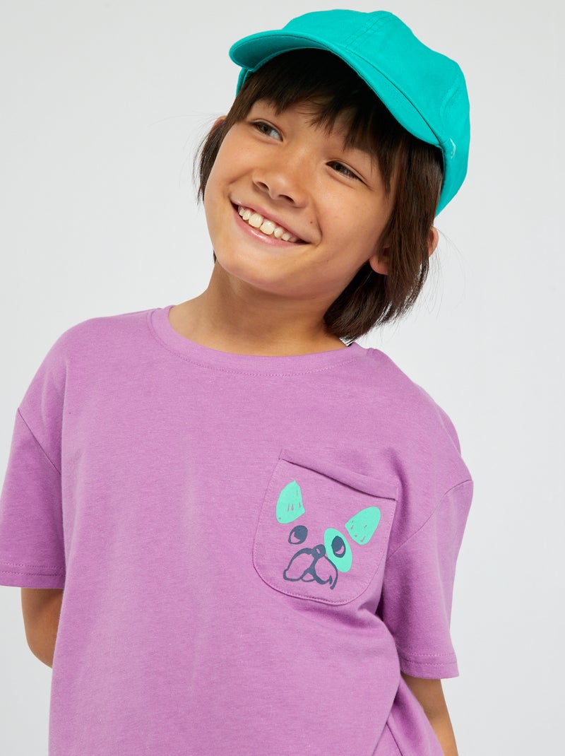 T-shirt imprimé avec poche poitrine VIOLET - Kiabi