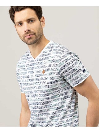 T-shirt imprimé blanc rayures florales Homme - Terre de Marins