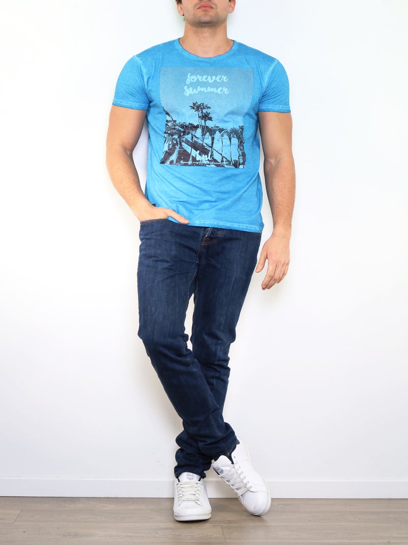 T-shirt imprimé Bleu turquoise - Kiabi