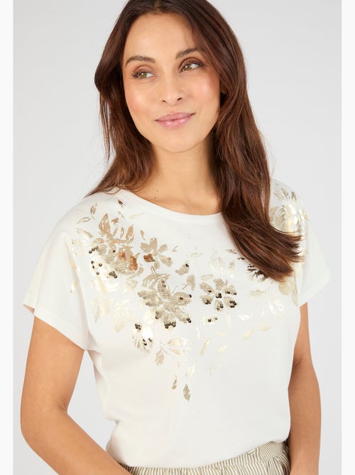 T-shirt imprimé brillant et sequins - Damart - Kiabi