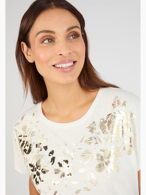 T-shirt imprimé brillant et sequins - Damart - Kiabi