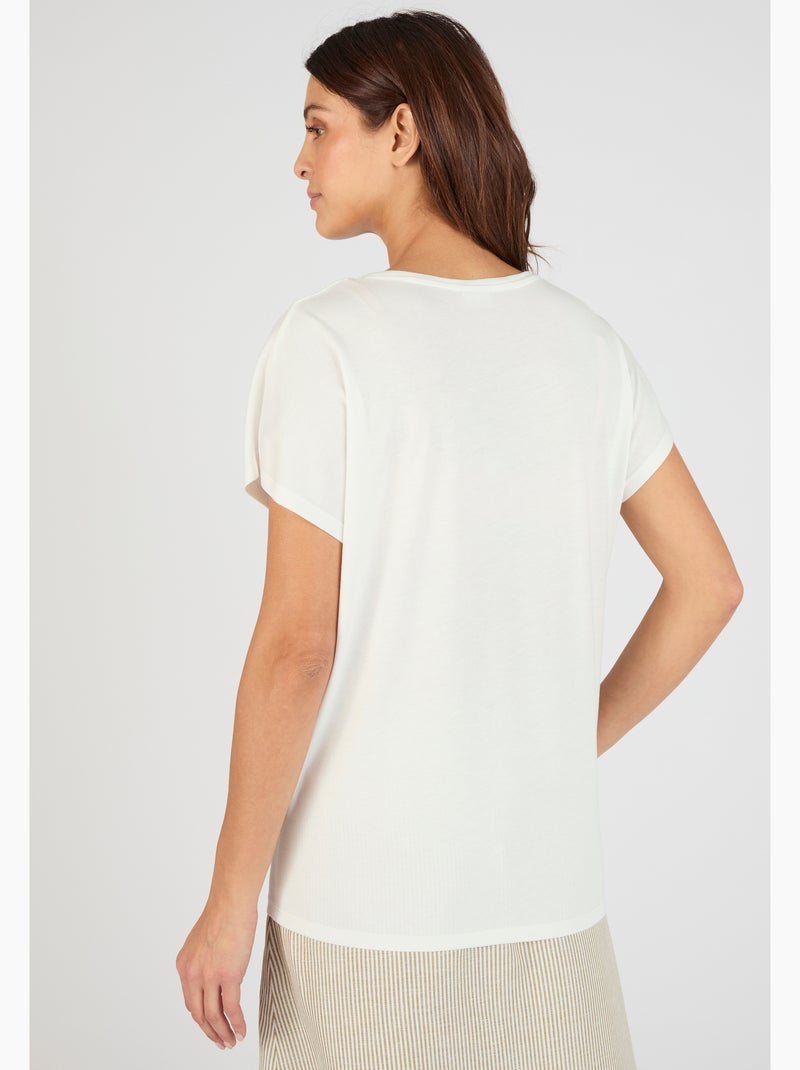 T-shirt imprimé brillant et sequins - Damart Blanc - Kiabi