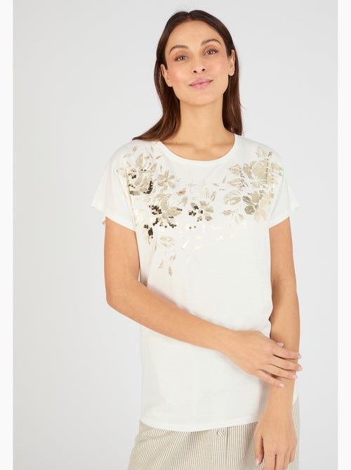 T-shirt imprimé brillant et sequins - Damart - Kiabi