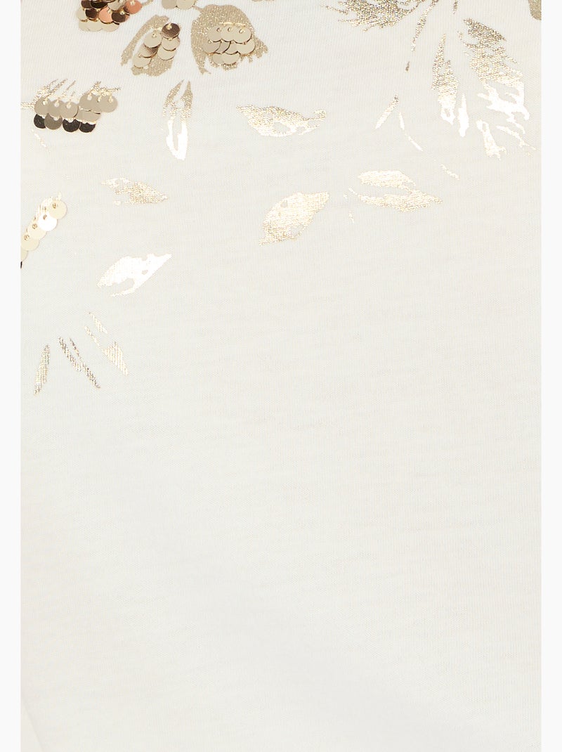 T-shirt imprimé brillant et sequins - Damart Blanc - Kiabi
