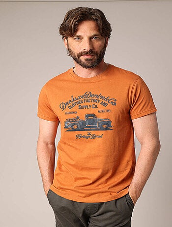 T-shirt imprimé camion rétro, coupe droite et 100% coton 'deeluxe'