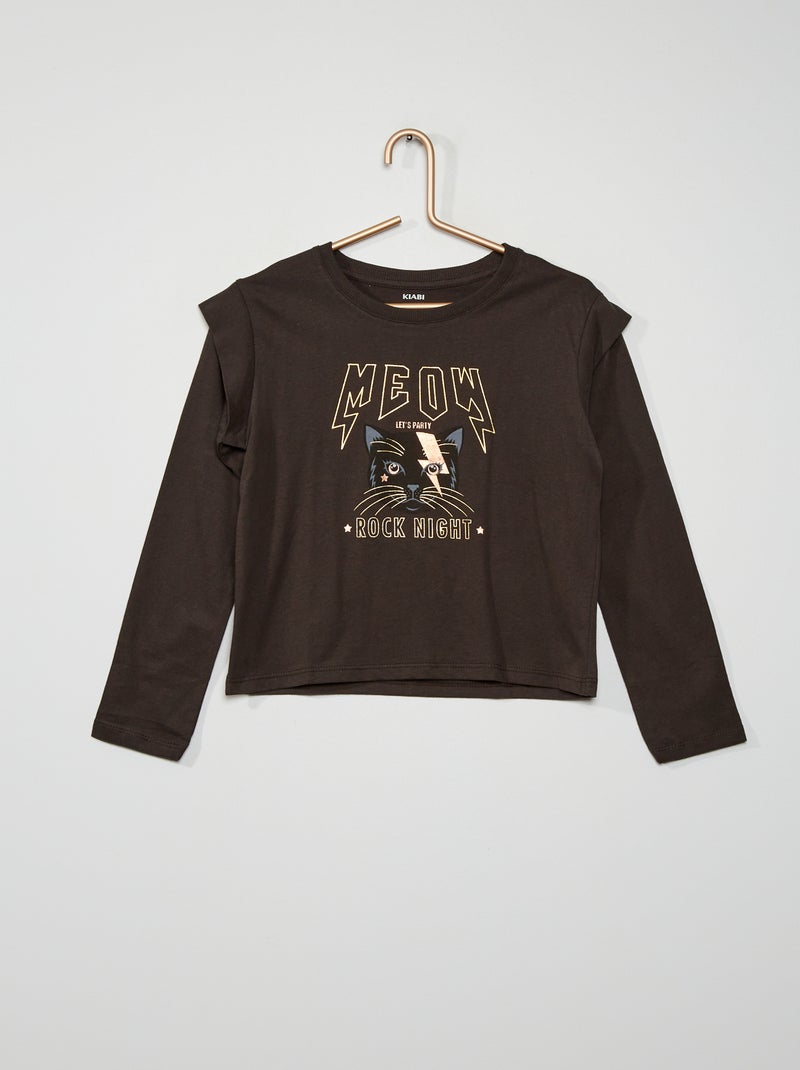 T-shirt imprimé 'chat' gris - Kiabi