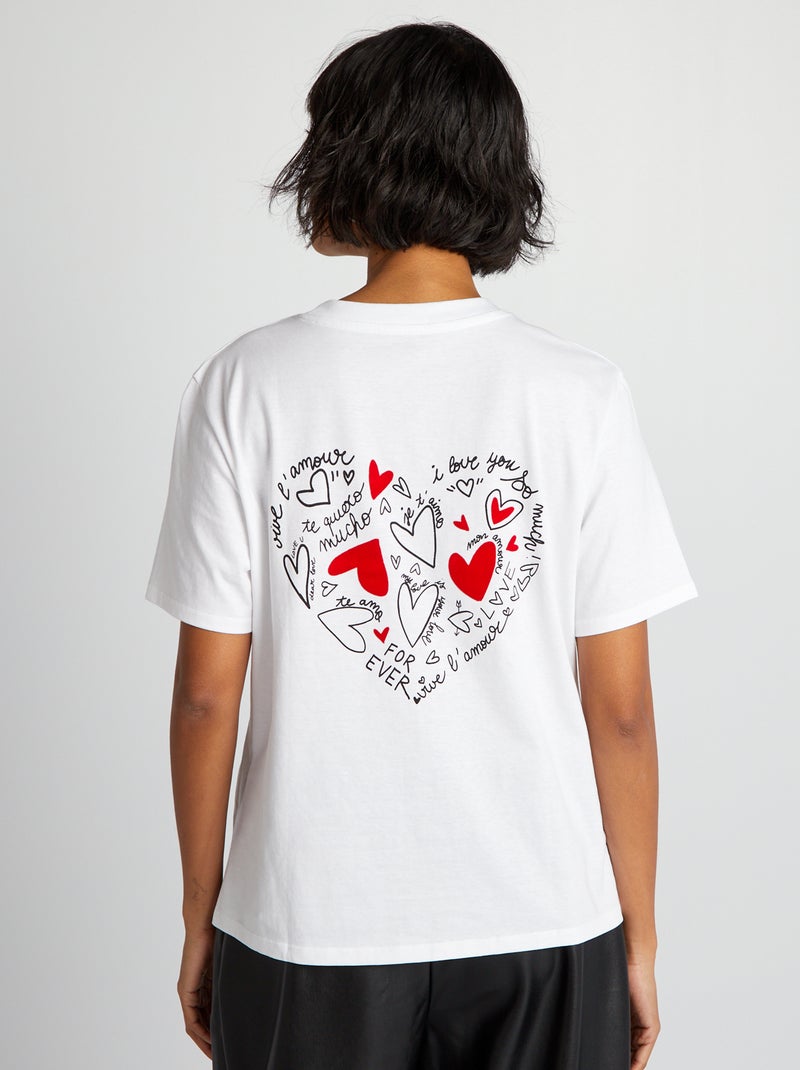 T-shirt imprimé 'cœur' Blanc - Kiabi