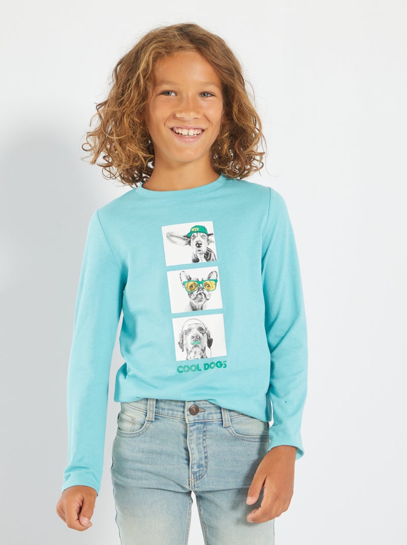 T-shirt imprimé 'Cool dogs' Bleu - Kiabi