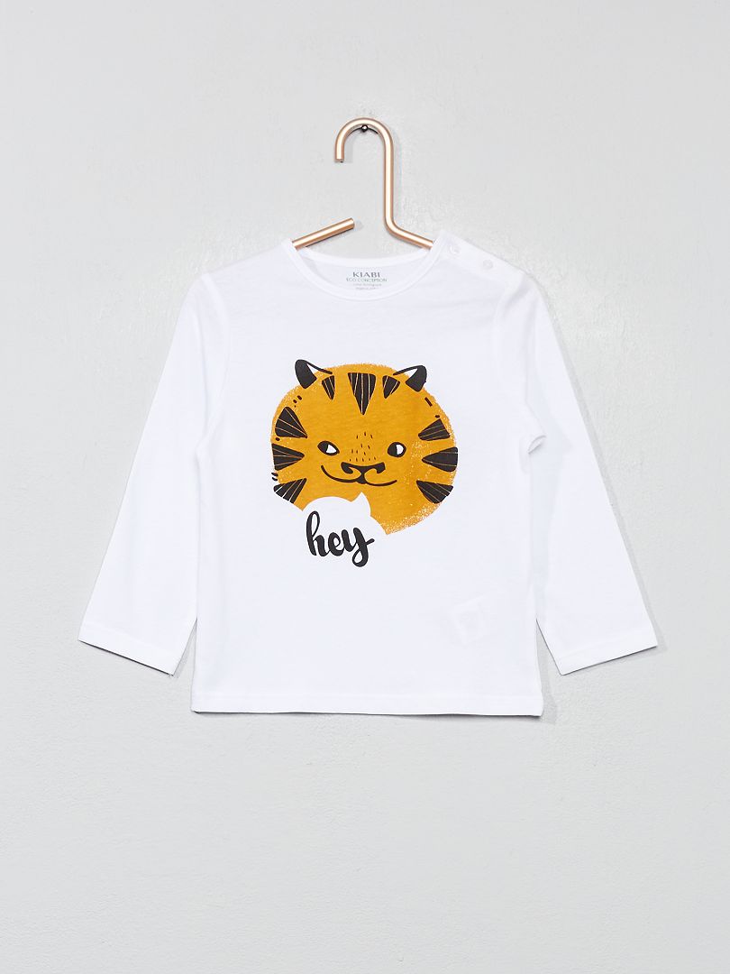 T-shirt imprimé coton bio blanc tigre - Kiabi