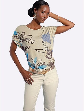 T-shirt Imprimé Coupe Décontractée Aux épaules - Taille Standard - Helline