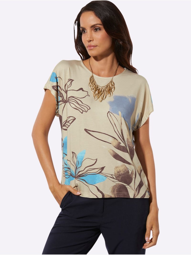 T-shirt Imprimé Coupe Décontractée Aux épaules - Taille Standard - Helline Bleu Beige - Kiabi