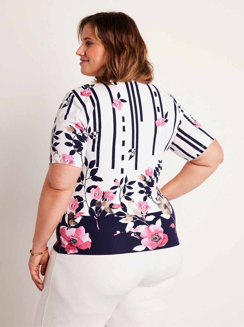 T-shirt imprimé court Blanc Bleu - Kiabi
