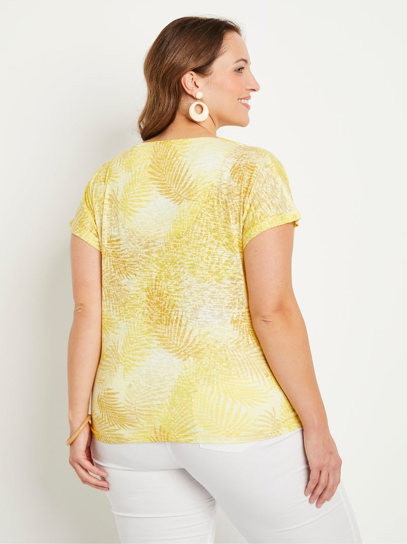T-shirt imprimé court maille dévorée Jaune - Kiabi