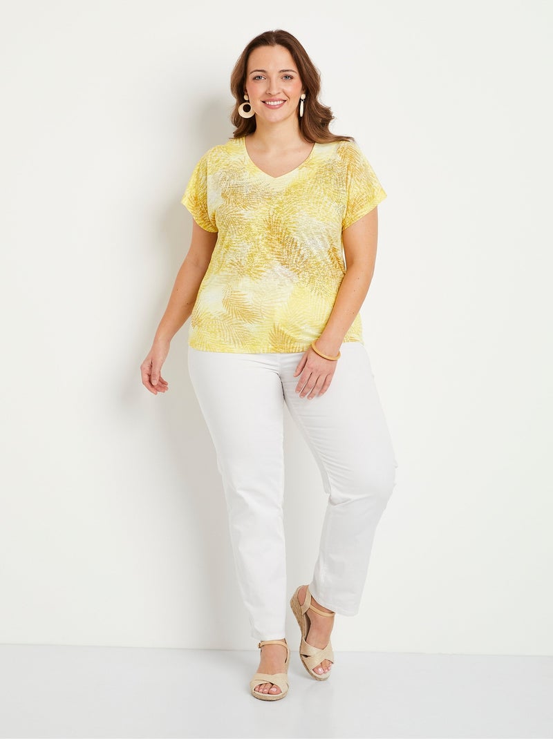 T-shirt imprimé court maille dévorée Jaune - Kiabi