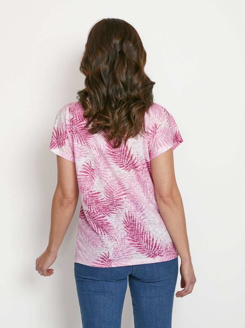 T-shirt imprimé court maille dévorée Rose - Kiabi