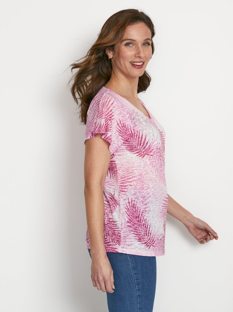 T-shirt imprimé court maille dévorée Rose - Kiabi