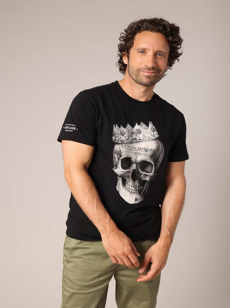 T-shirt imprimé crâne couronné avec lettrage "Le style original 1974" 'Deeluxe' Noir - Kiabi