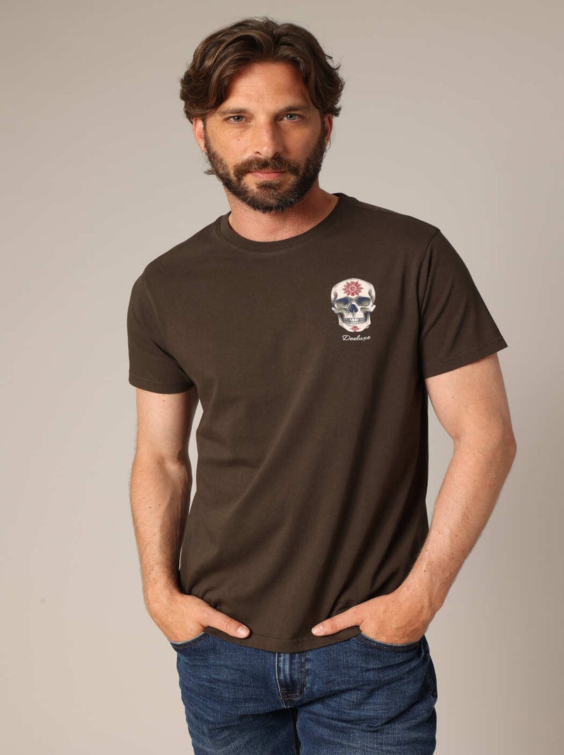 T-shirt imprimé crâne et mandala en 100% coton 'Deeluxe' Vert foncé - Kiabi