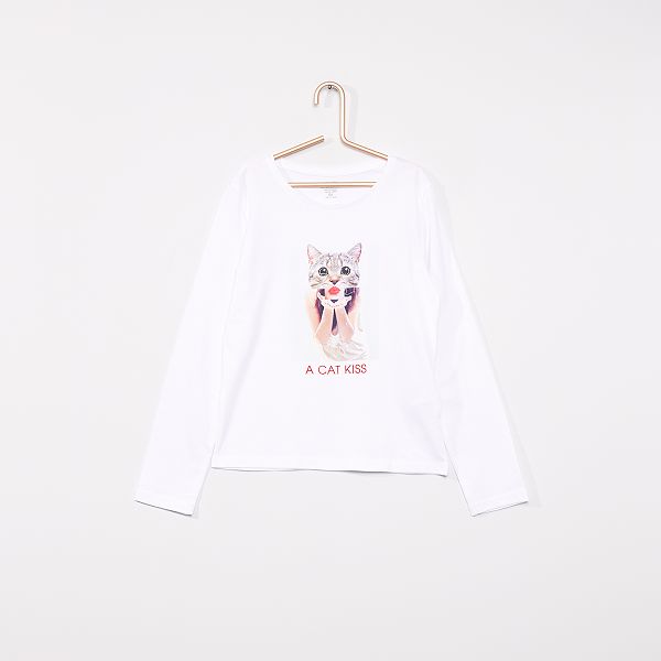 T Shirt Imprime Eco Concu Fille 3 12 Ans Blanc Chat Kiabi 4 00