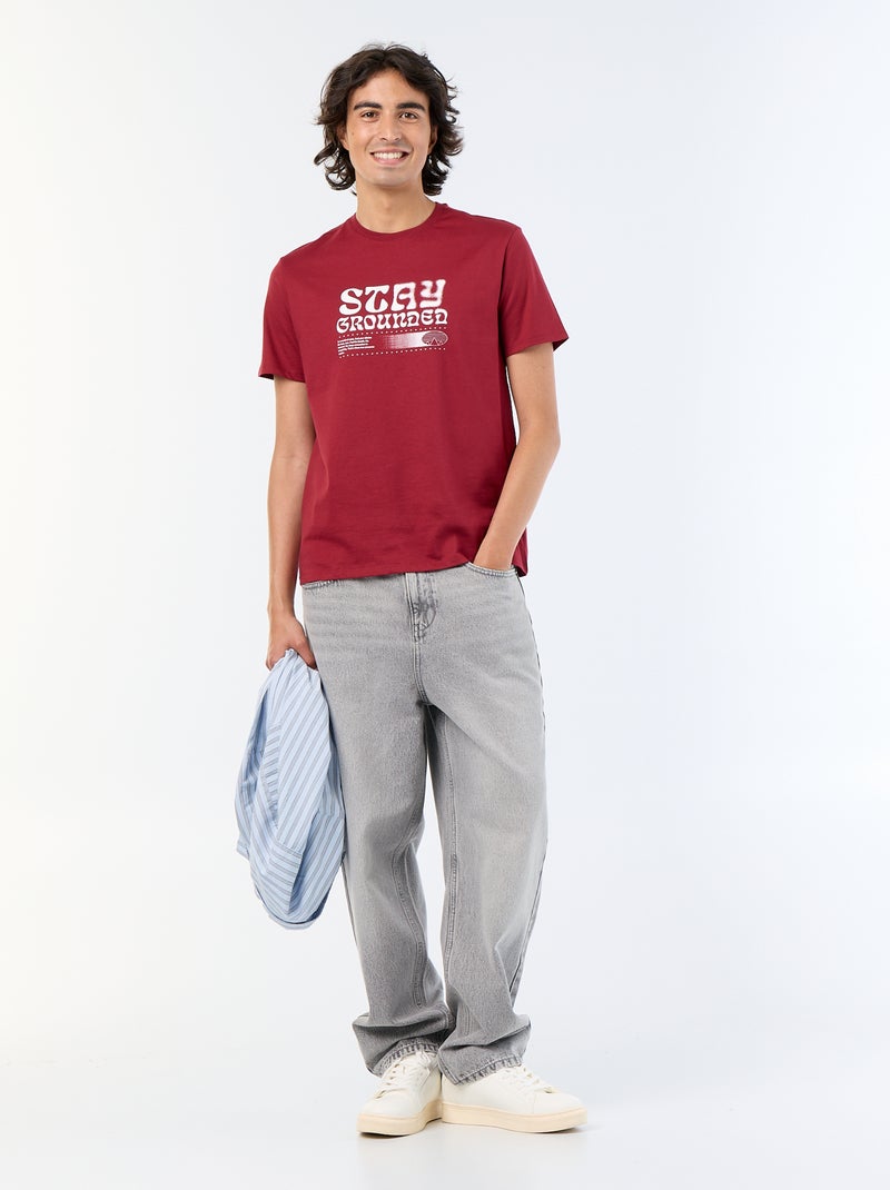 T-shirt imprimé en coton à col rond pour homme Rouge - Kiabi