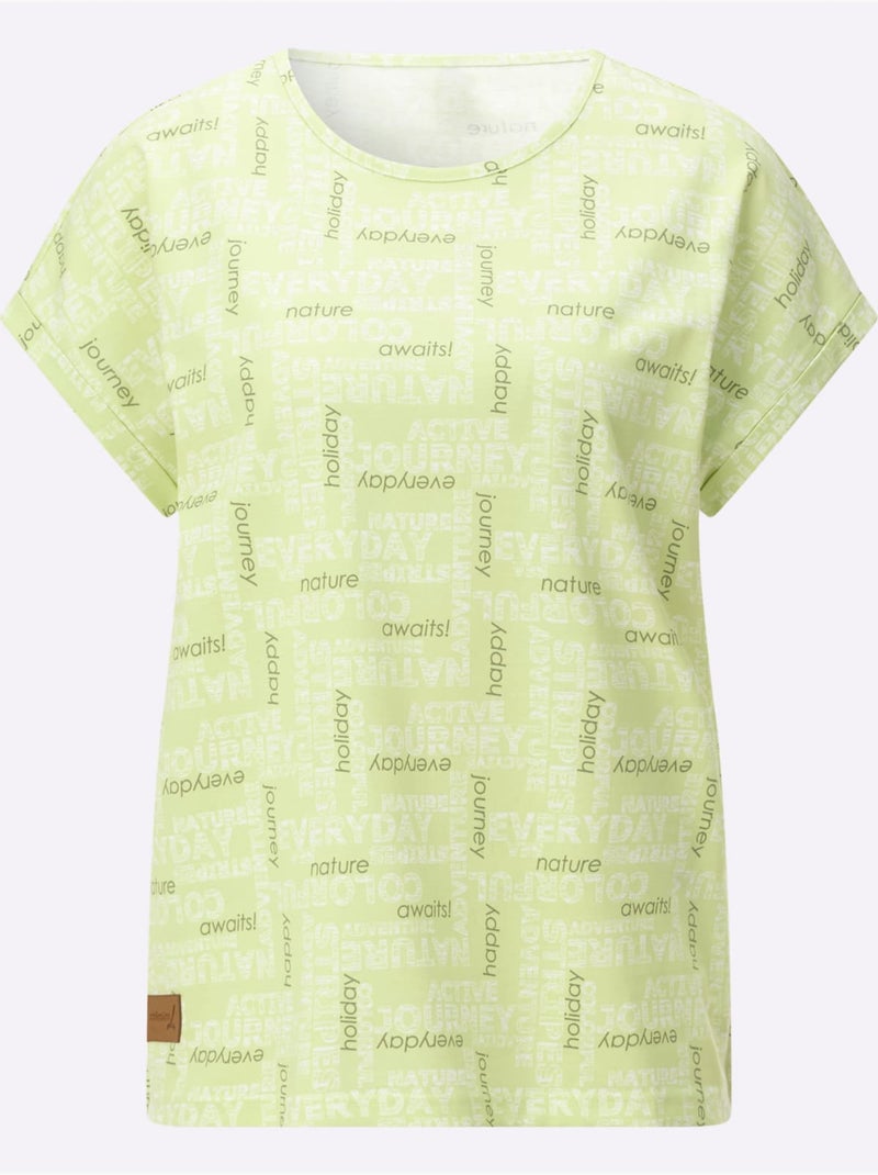 T-shirt imprimé en coton avec encolure ronde et mancherons décontractés - Taille standard - Witt Pistache - Kiabi