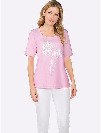 T shirt imprimé pur coton col rond et manches courtes pissenlits - Taille standard - Witt