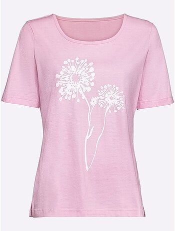 T shirt imprimé pur coton col rond et manches courtes pissenlits - Taille standard - Witt