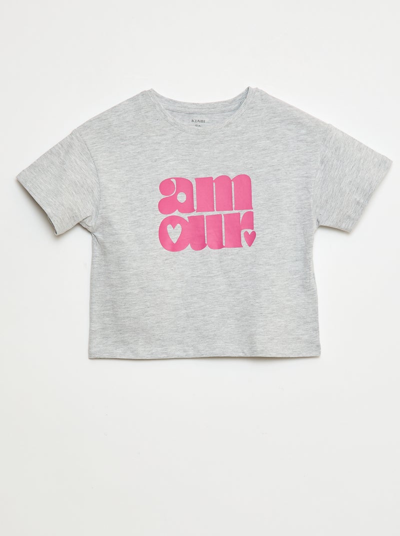 T-shirt imprimé en coton Gris/rose - Kiabi