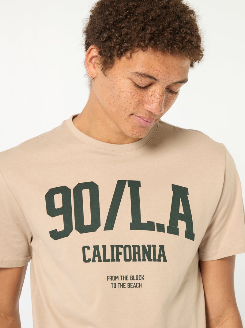 T-shirt imprimé en coton uni Beige - Kiabi