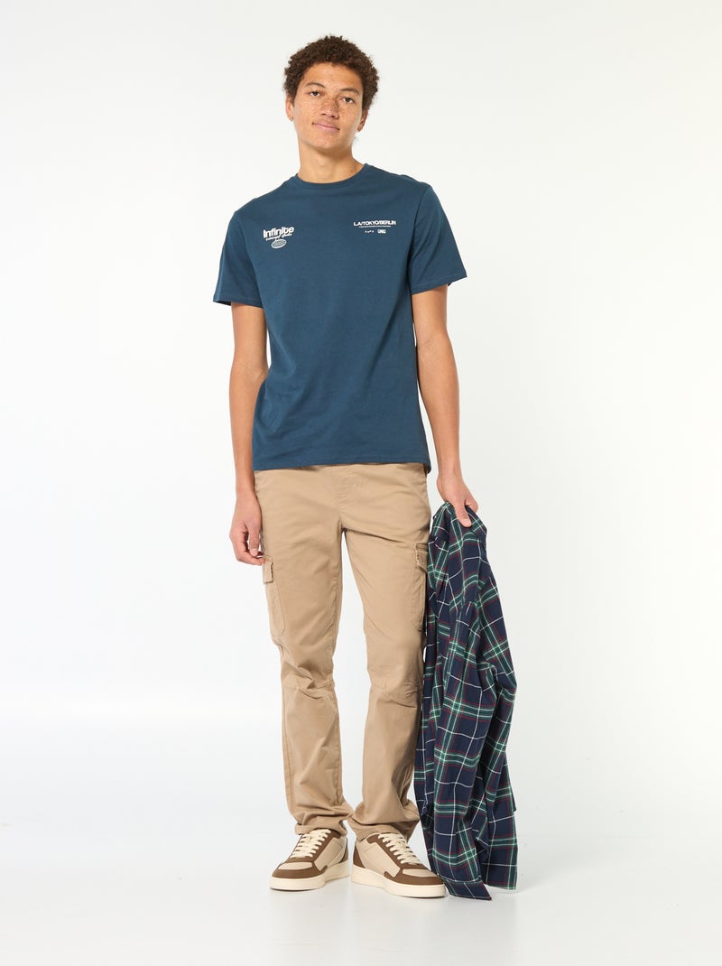 T-shirt imprimé en coton uni Bleu - Kiabi