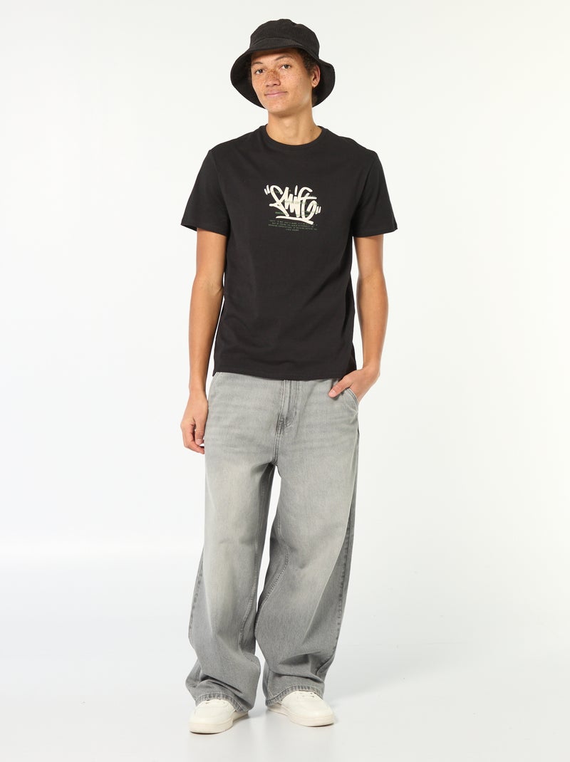 T-shirt imprimé en coton uni Noir - Kiabi