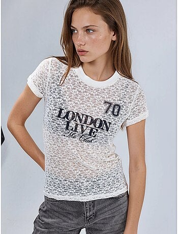 T-shirt imprimé en dentelle à col rond busem