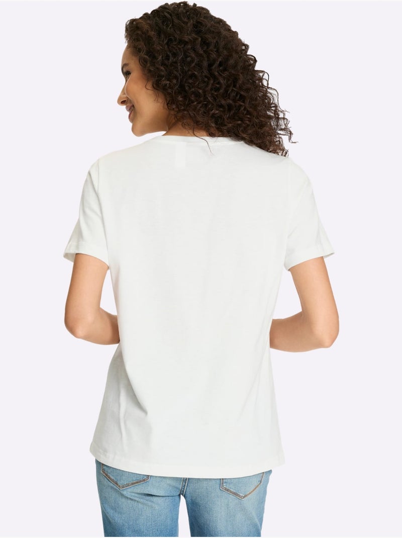 T-shirt Imprimé En Forme De Cœur - Taille Standard - Helline Ecru - Kiabi