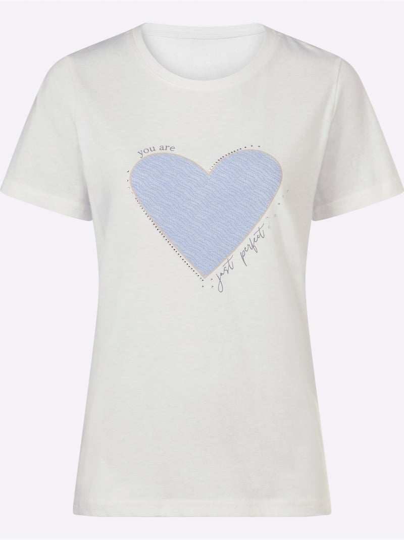 T-shirt Imprimé En Forme De Cœur - Taille Standard - Helline Ecru - Kiabi