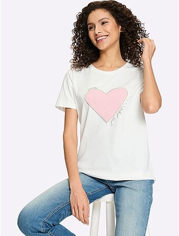 T-shirt Imprimé En Forme De Cœur - Taille Standard - Helline