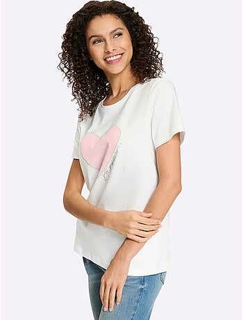 T-shirt Imprimé En Forme De Cœur - Taille Standard - Helline