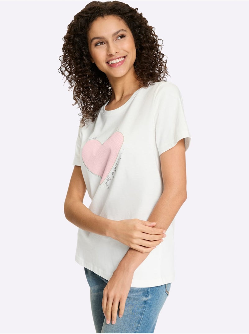 T-shirt Imprimé En Forme De Cœur - Taille Standard - Helline Rose clair - Kiabi